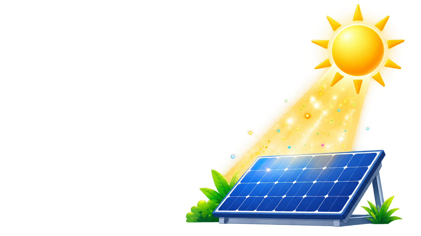 Sunlight traveling toward a blue solar panel under a Florida sky