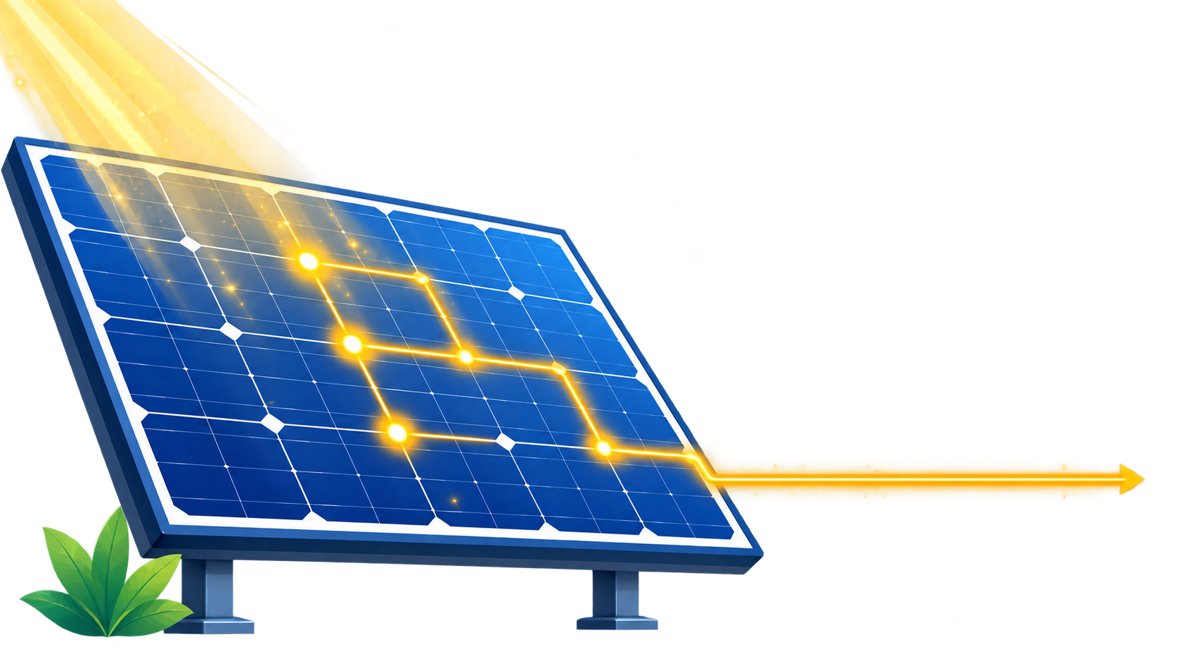 Close view of a solar panel turning sunlight into a glowing flow of electricity